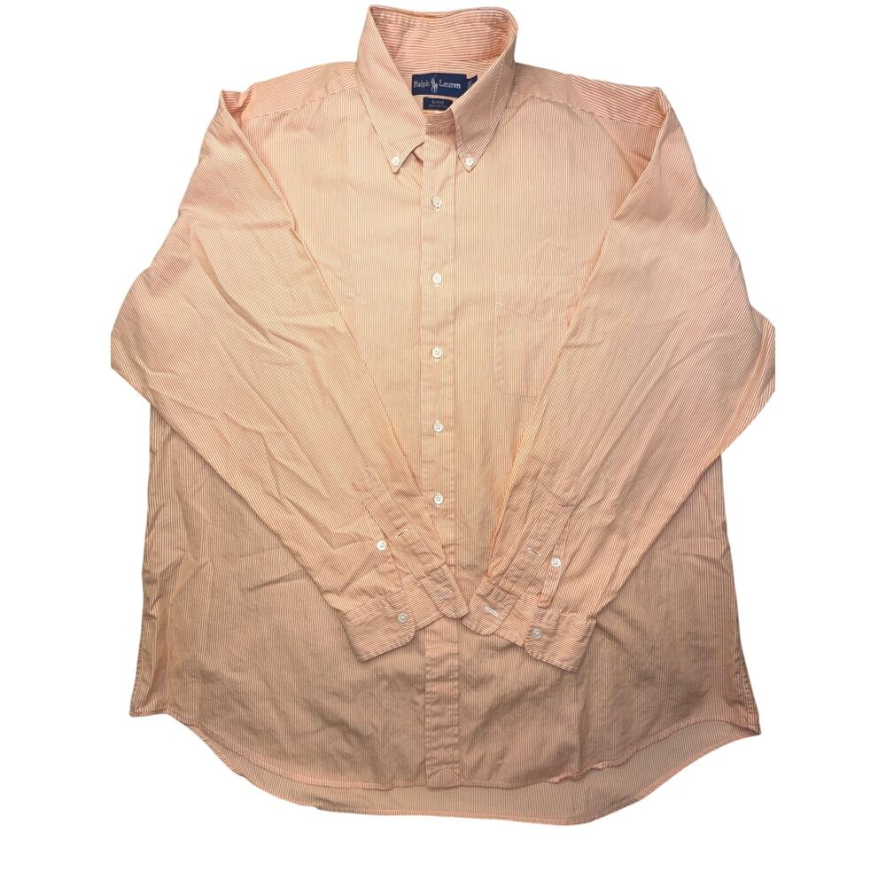 Ralph Lauren Button Shirt Orange Pinstripe Cotton XL Blake